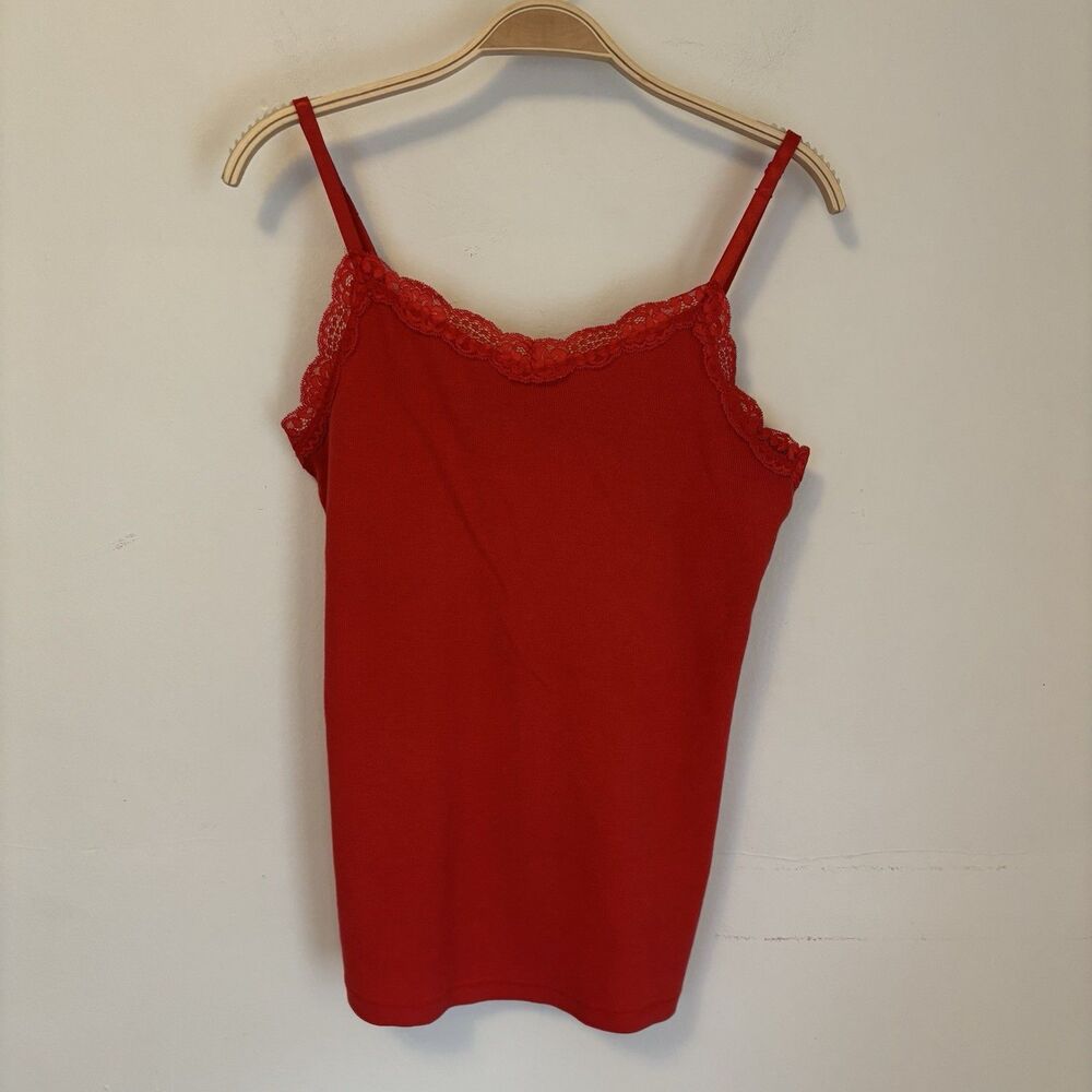Y2K Tank Top Cami Red Orange Lace‎ Trim Fairy Faded Glory L